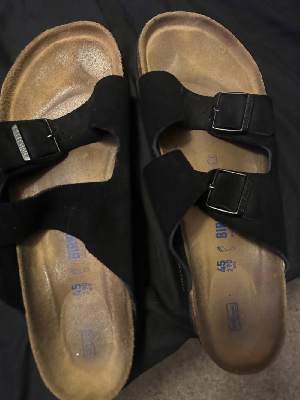 Birkenstock men’s Black Suede Two-Strap Arizona Sandals
